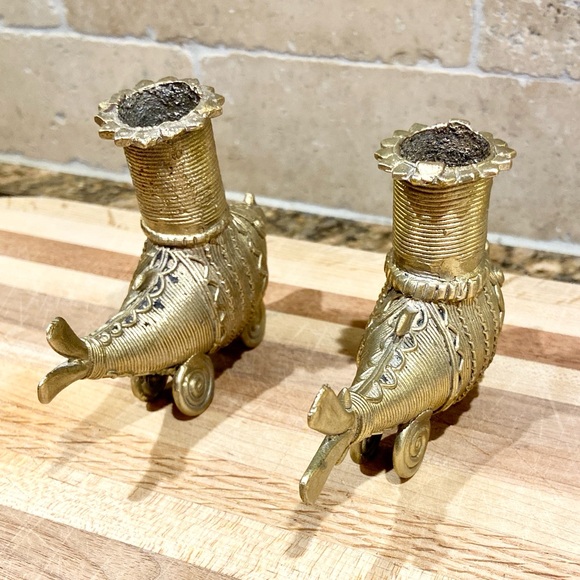 Candle Stand / Holder - Brass Dhokra Fish Shape - Vintage - Handmade Set of 2 - Picture 9 of 9